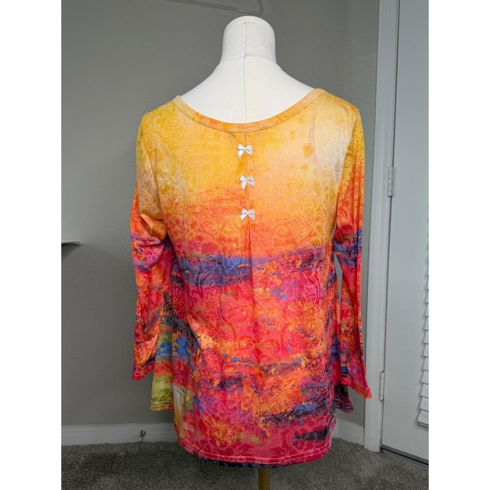 Vintage Y2K Zelia Burnout Floral Tunic Top Long Sleeve Artsy Campus Fairycore XL - Picture 4 of 16